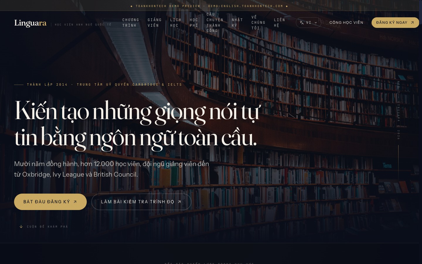 Linguara — An English-academy EdTech demo with course catalogue, instructor profiles, level placement, and online enrollment.