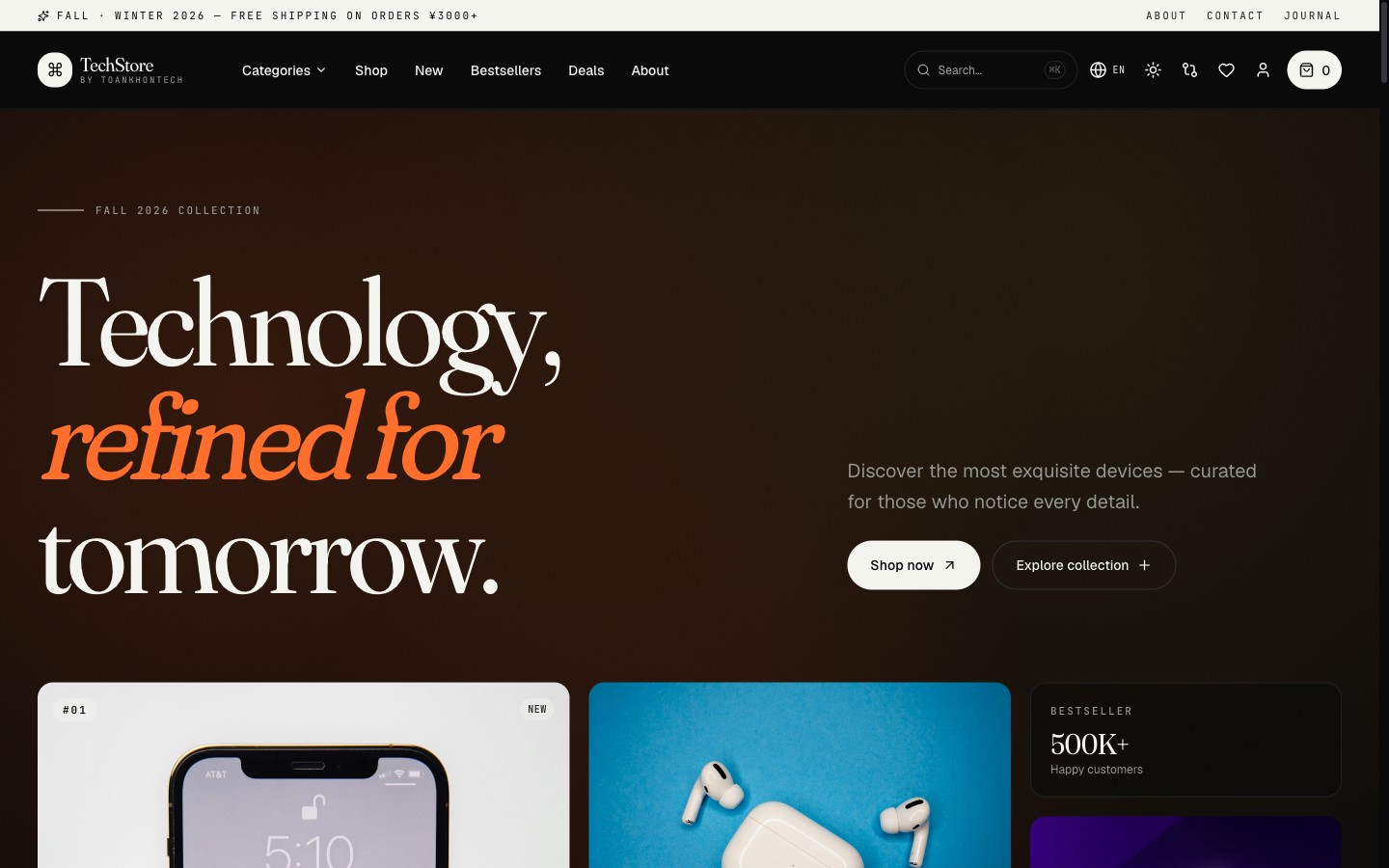 TechStore — A premium electronics e-commerce demo showcasing a high-conversion storefront with curated product discovery and a streamlined Stripe checkout.