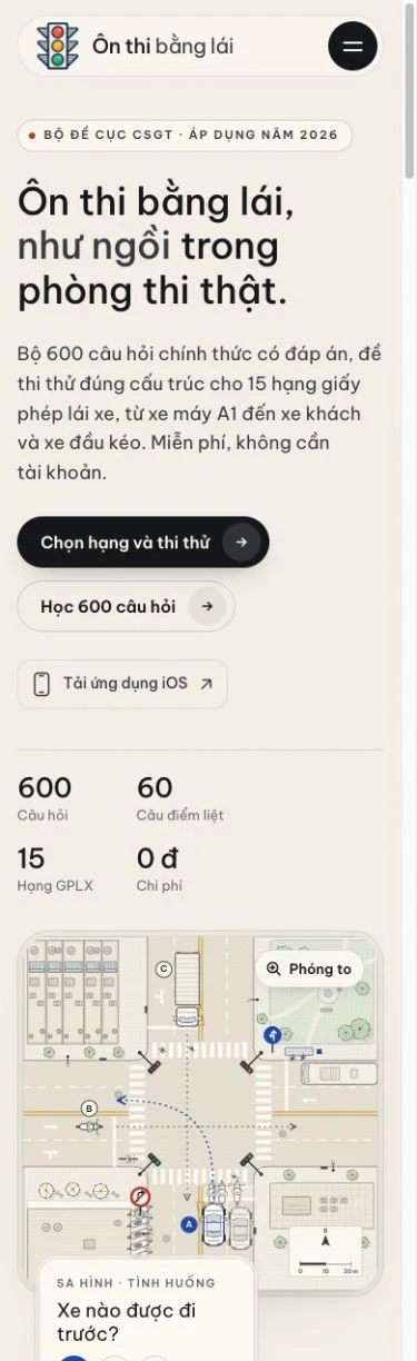 首页 · onthibanglai.vn 在线网站实际截图