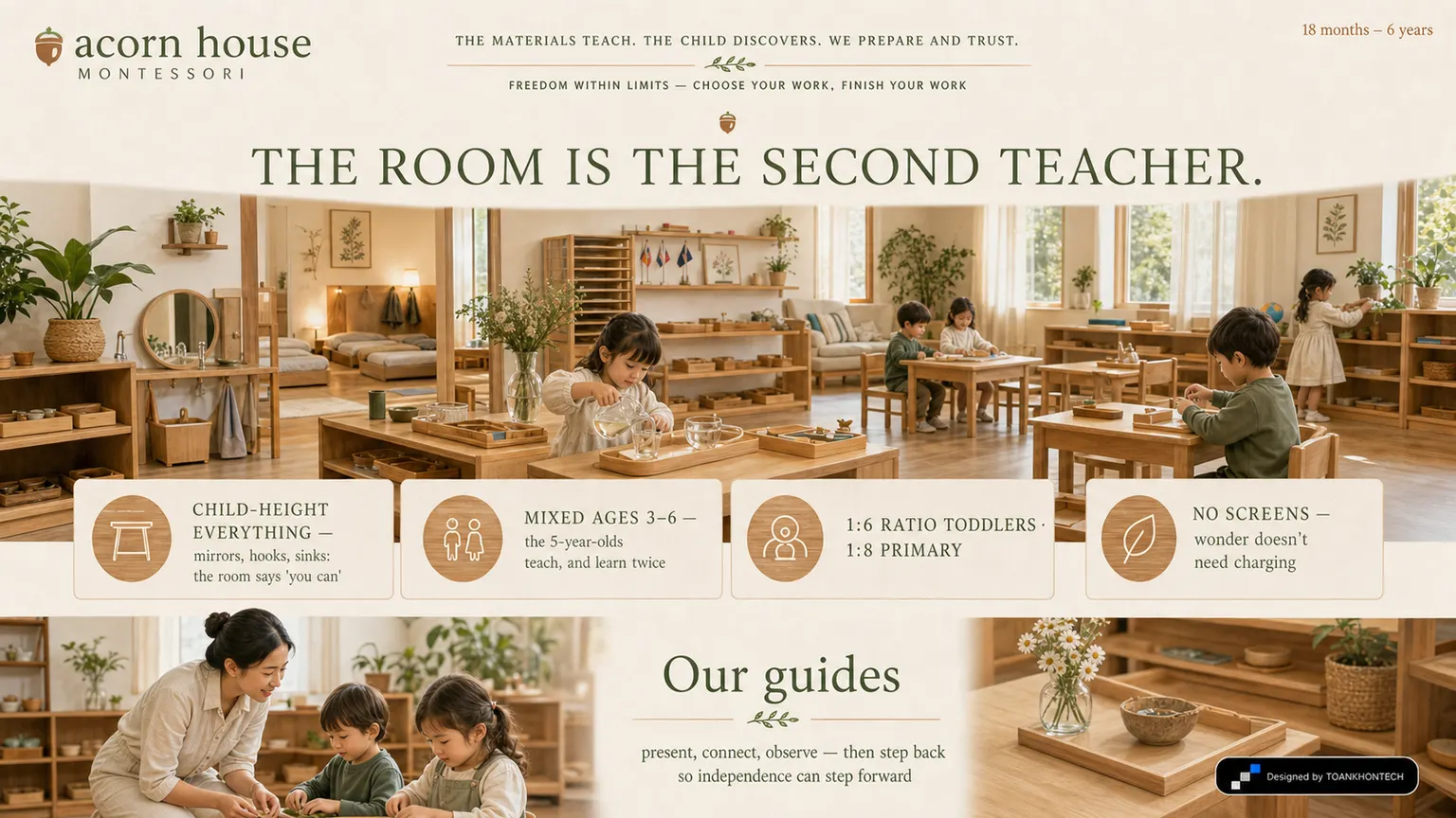 acorn house montessori website concept artboard focused on rooms and stays