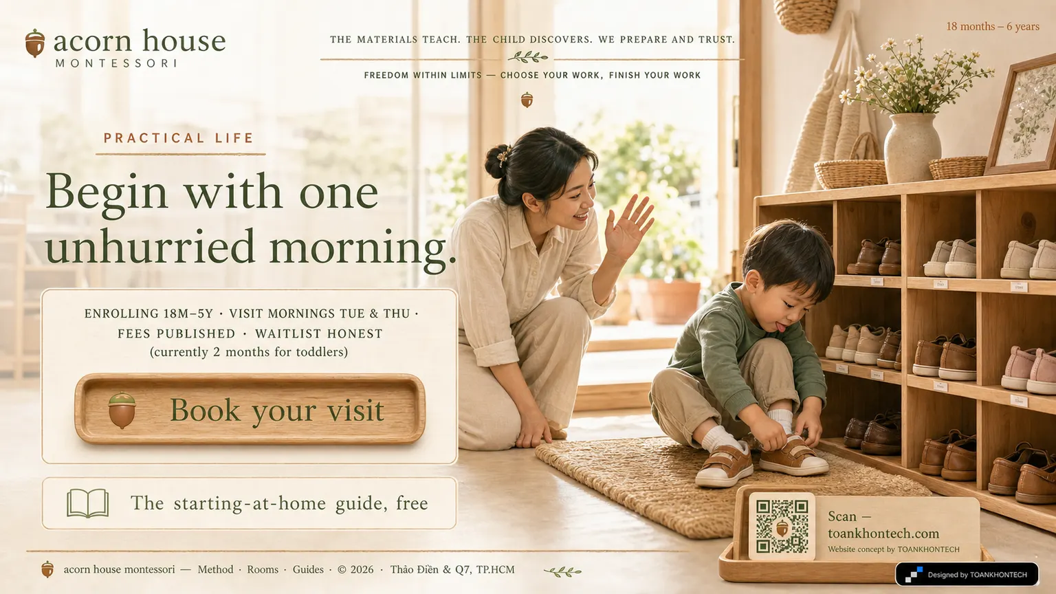 acorn house montessori website concept artboard focused on closing invitation