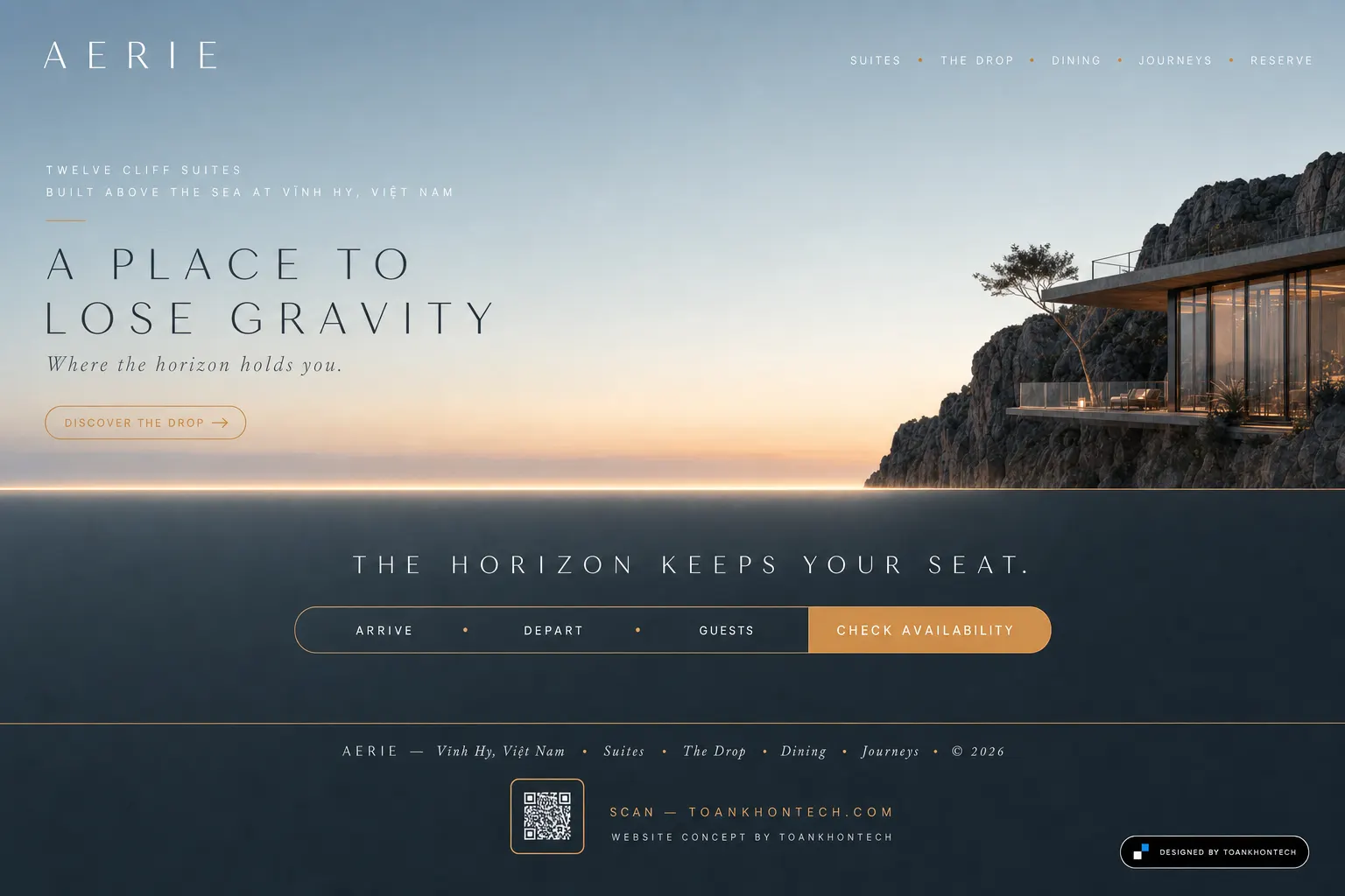 AERIE direct booking interface with arrival, departure, guest and availability fields