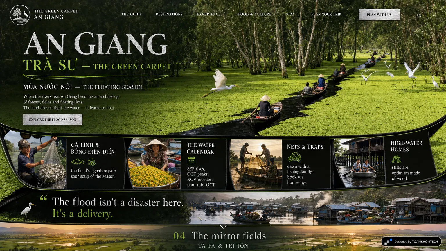 AN GIANG — THE GREEN CARPET website concept artboard focused on floatingseason