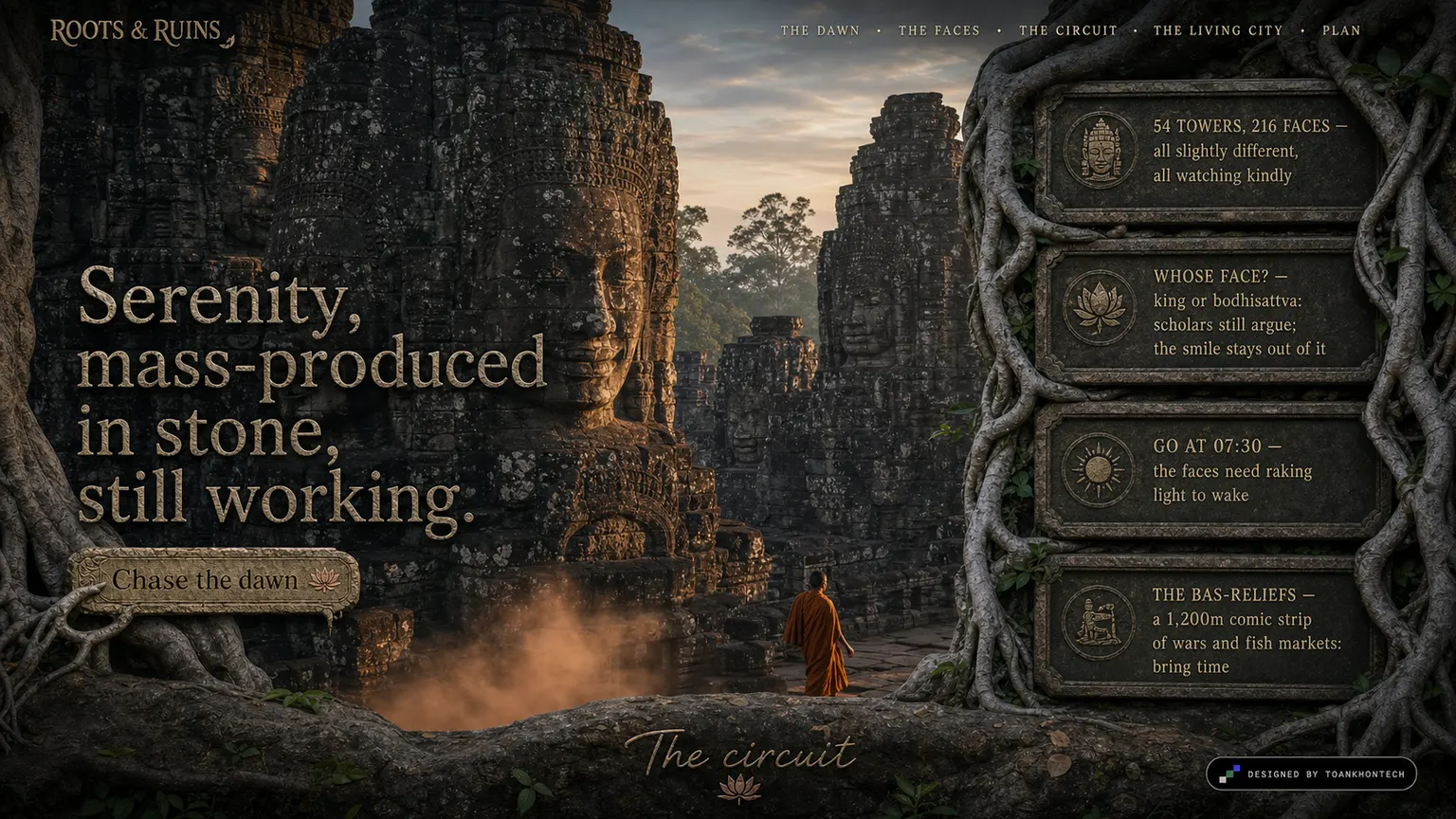 ROOTS & RUINS website concept artboard focused on faces
