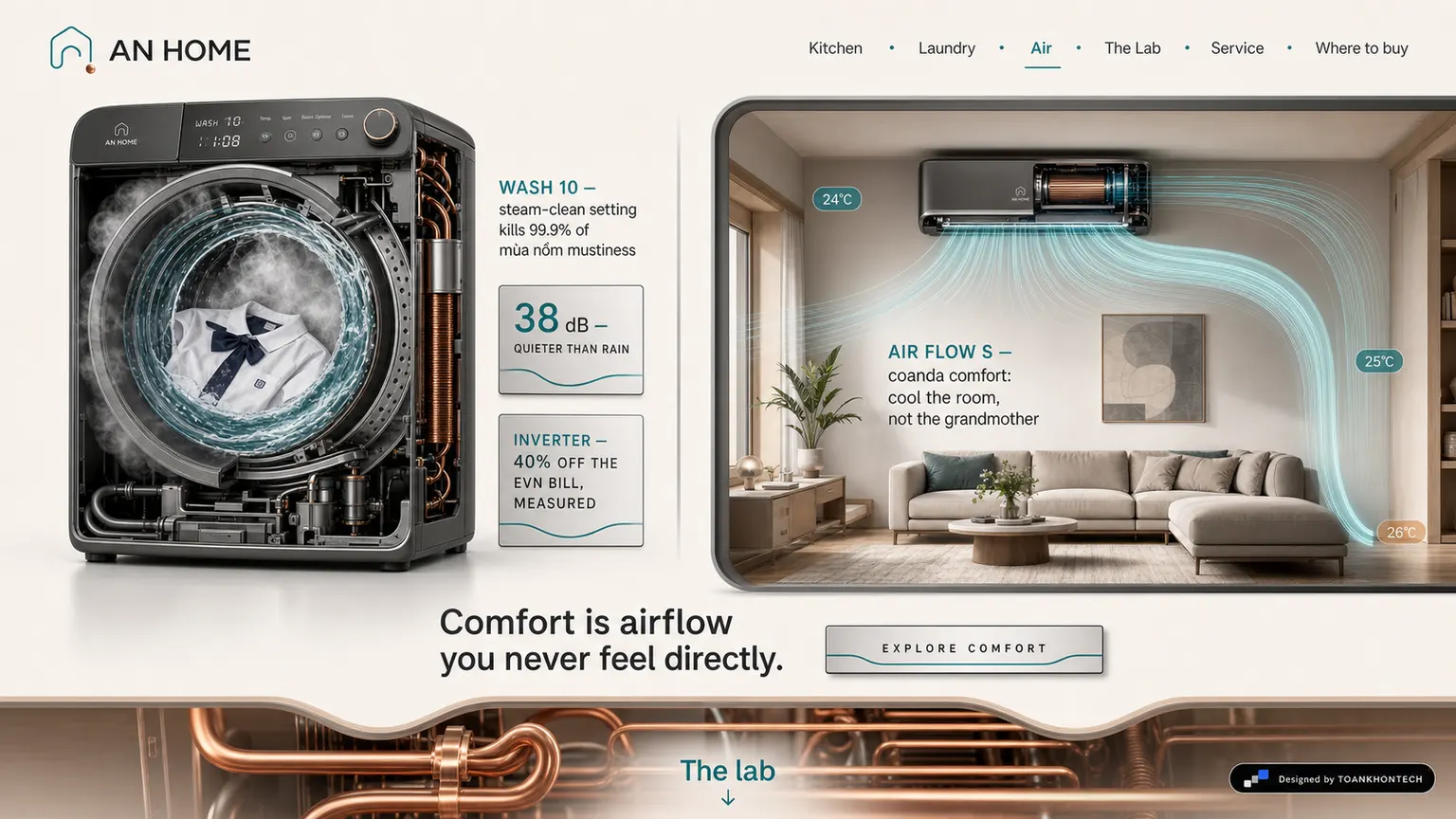 AN HOME website concept artboard focused on laundryair