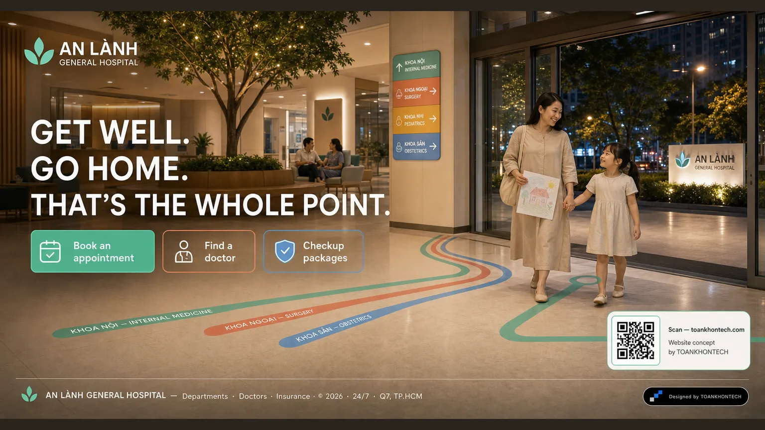 AN LÀNH GENERAL HOSPITAL website concept artboard focused on closing invitation