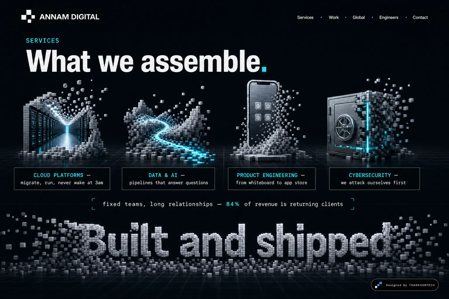 Annam Digital website concept artboard focused on services