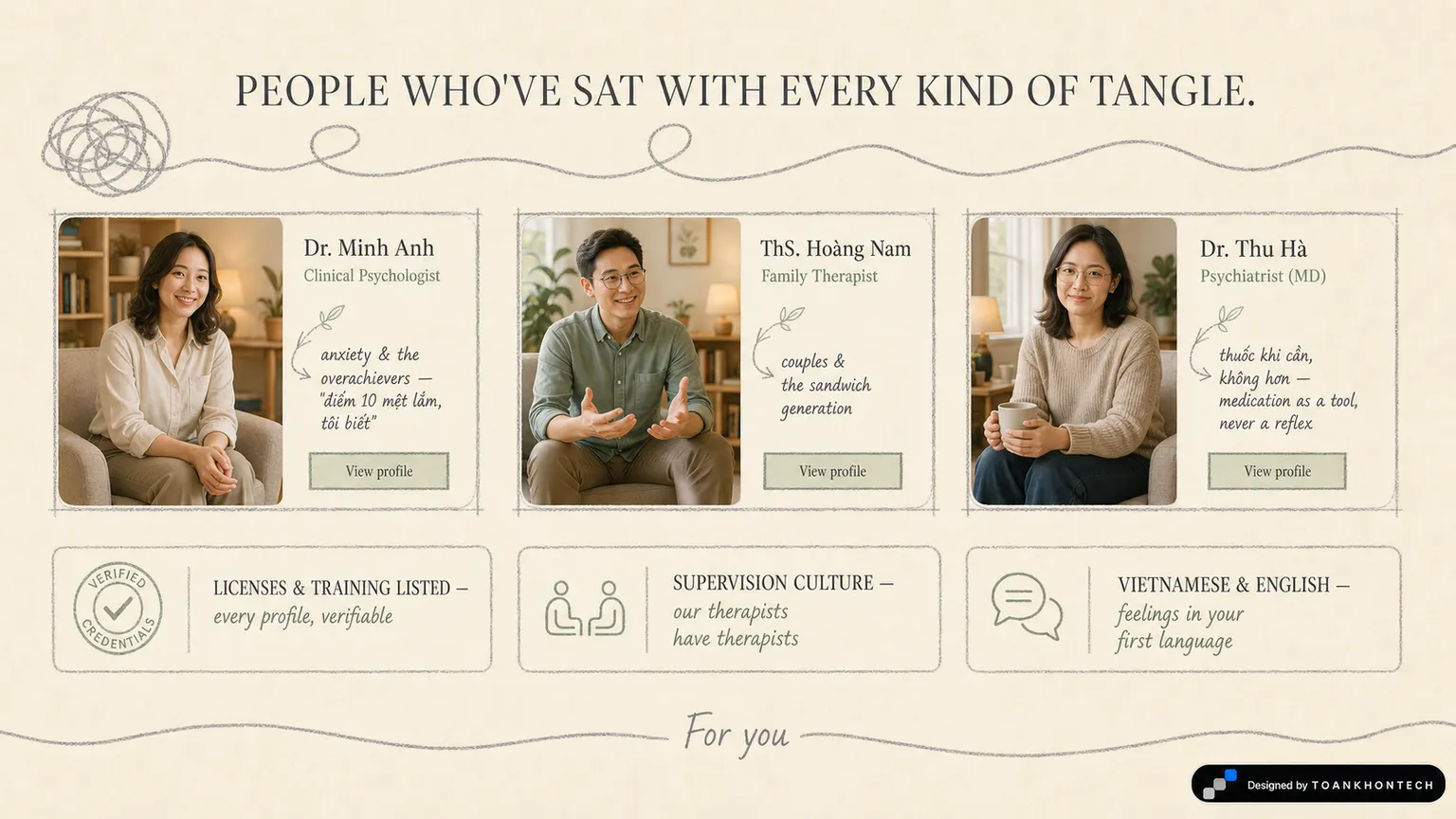 AN NHIÊN MINDCARE website concept artboard focused on ourpeople