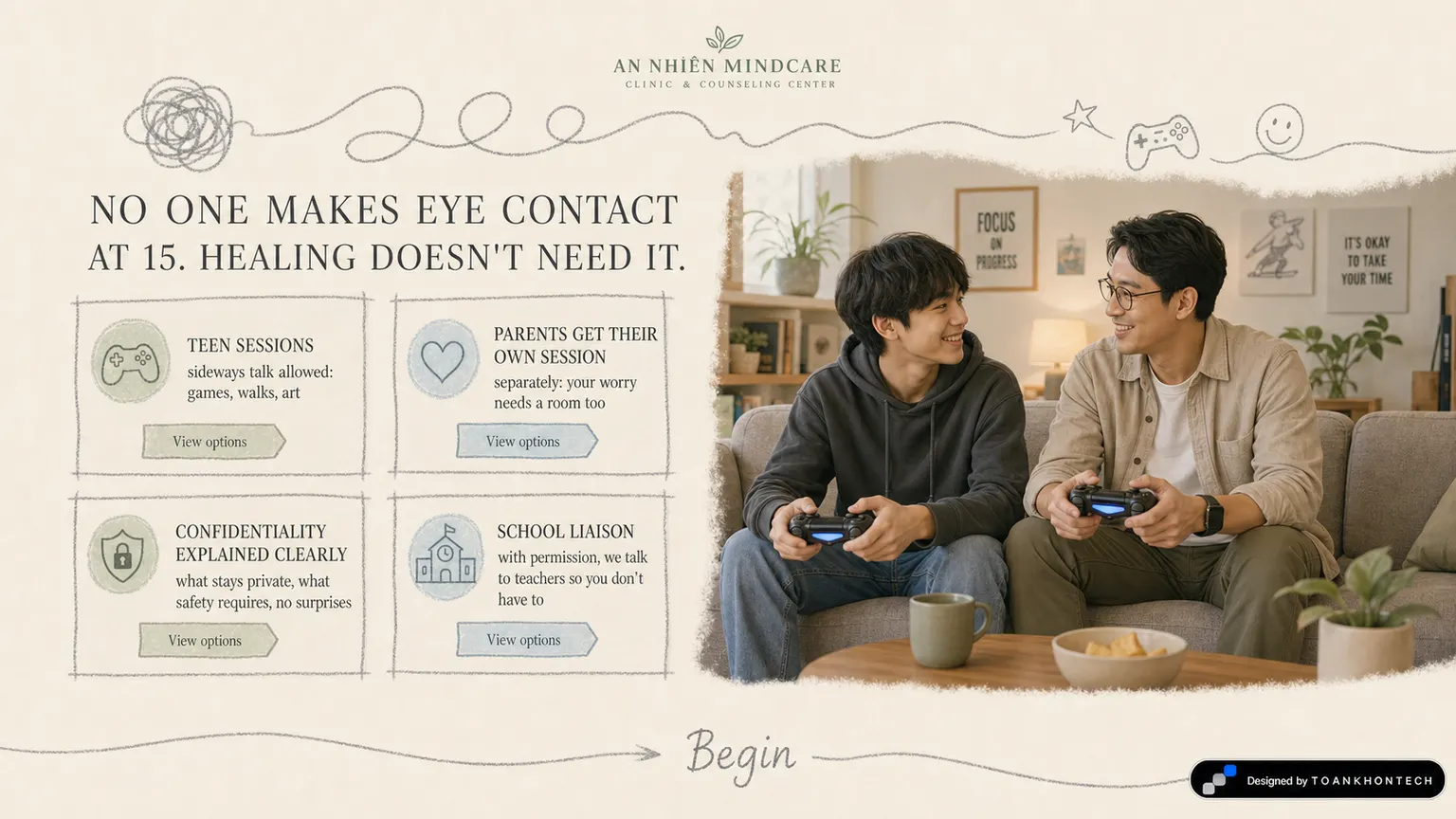 AN NHIÊN MINDCARE website concept artboard focused on forteens