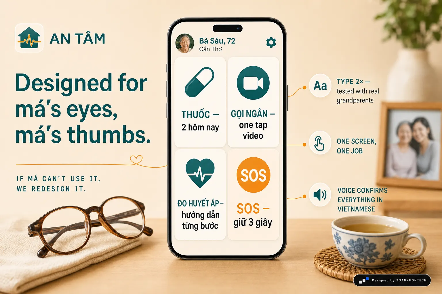 AN TÂM website concept artboard focused on eldermode