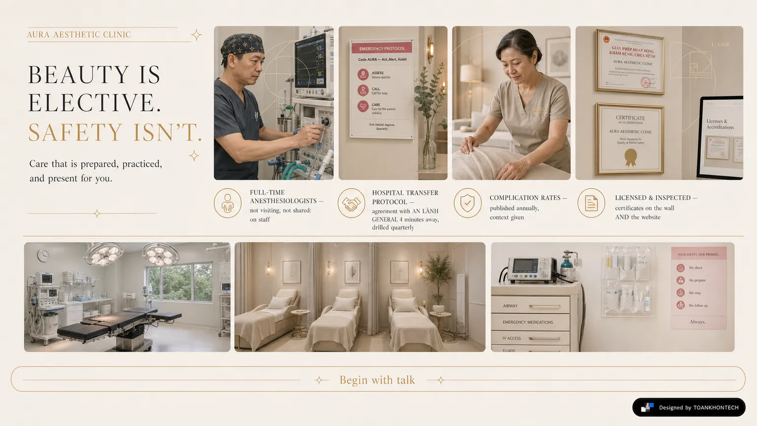 AURA AESTHETIC CLINIC website concept artboard focused on safety