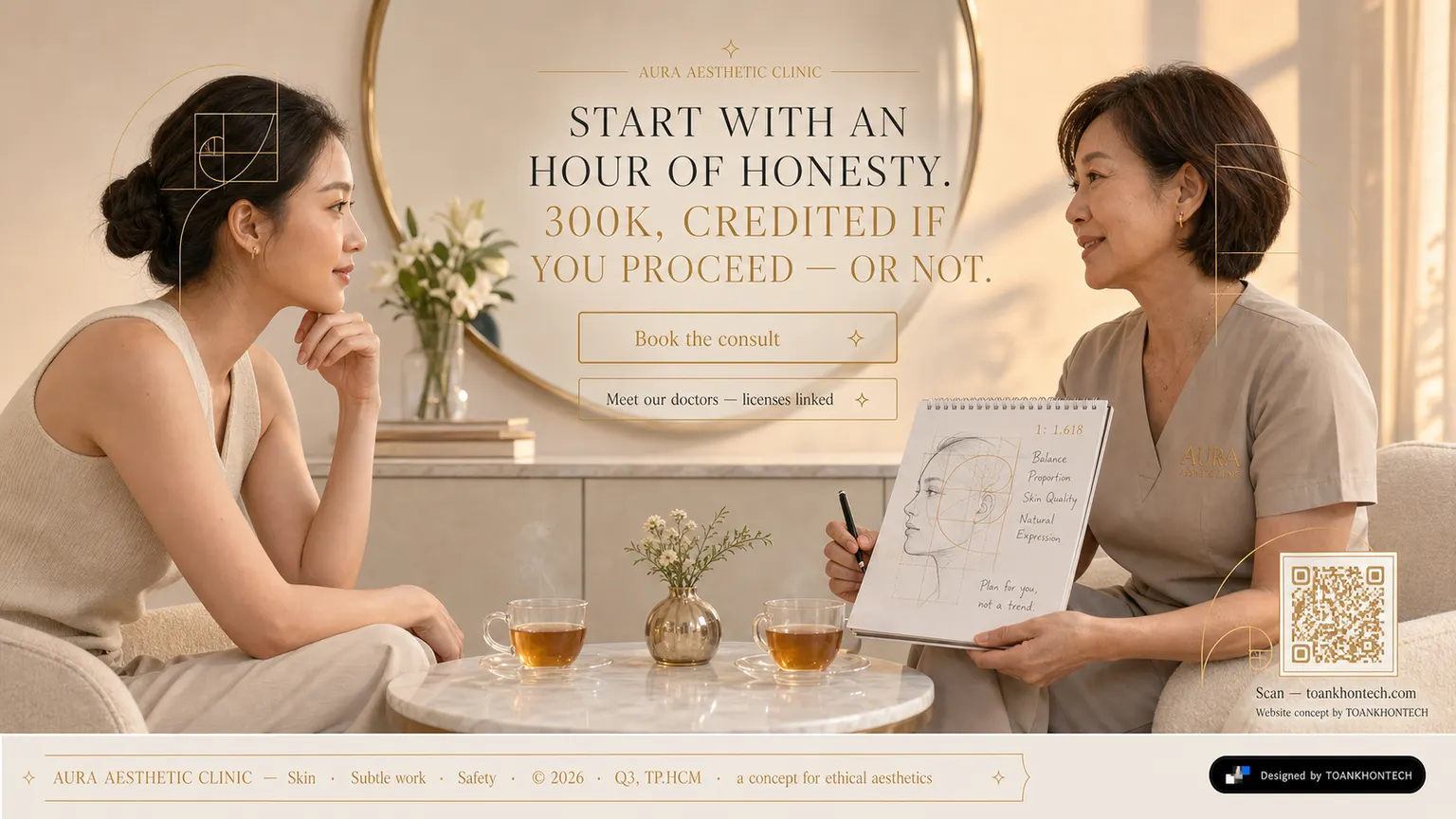AURA AESTHETIC CLINIC website concept artboard focused on closing invitation