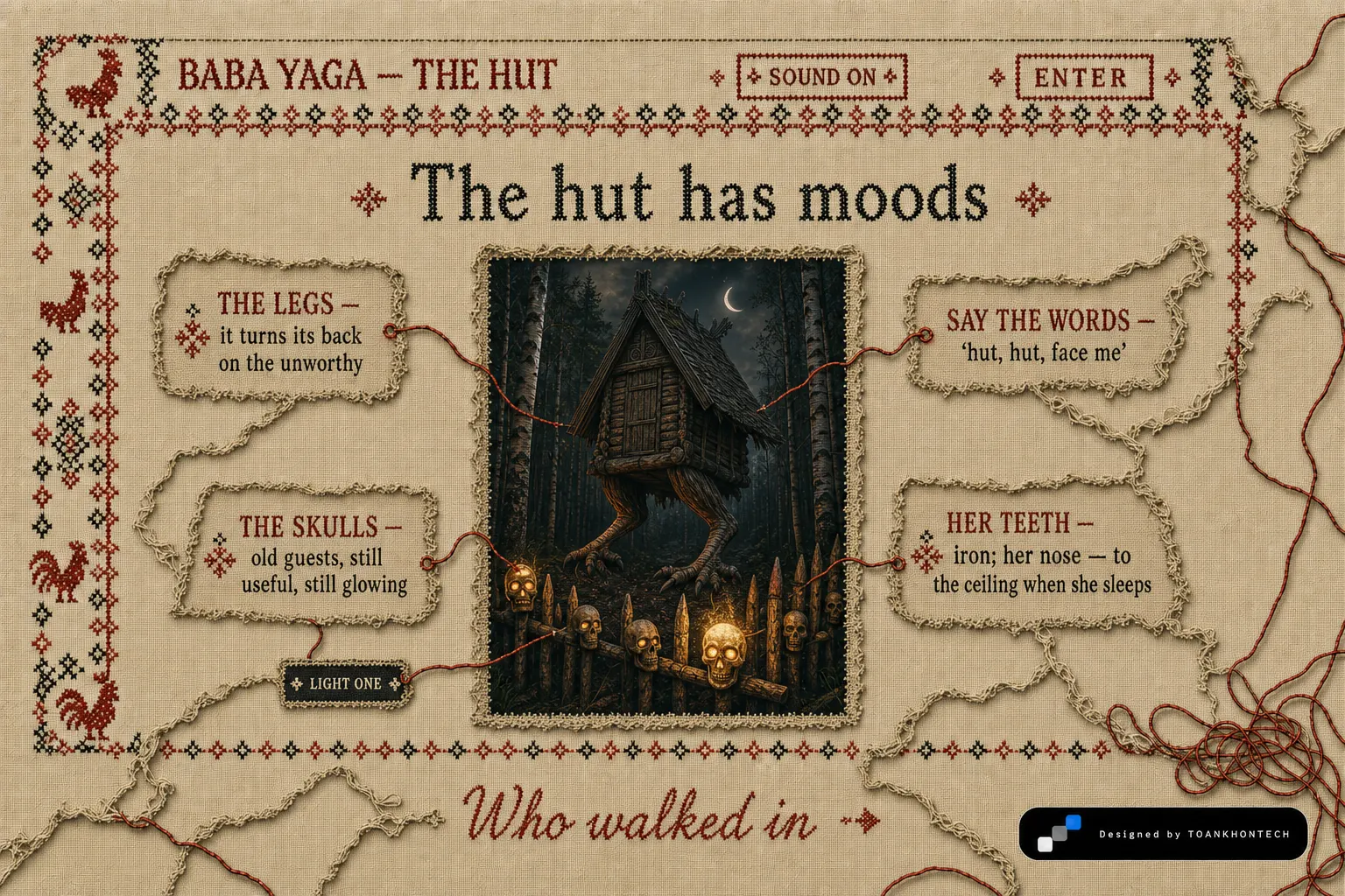 BABA YAGA website concept artboard focused on creature