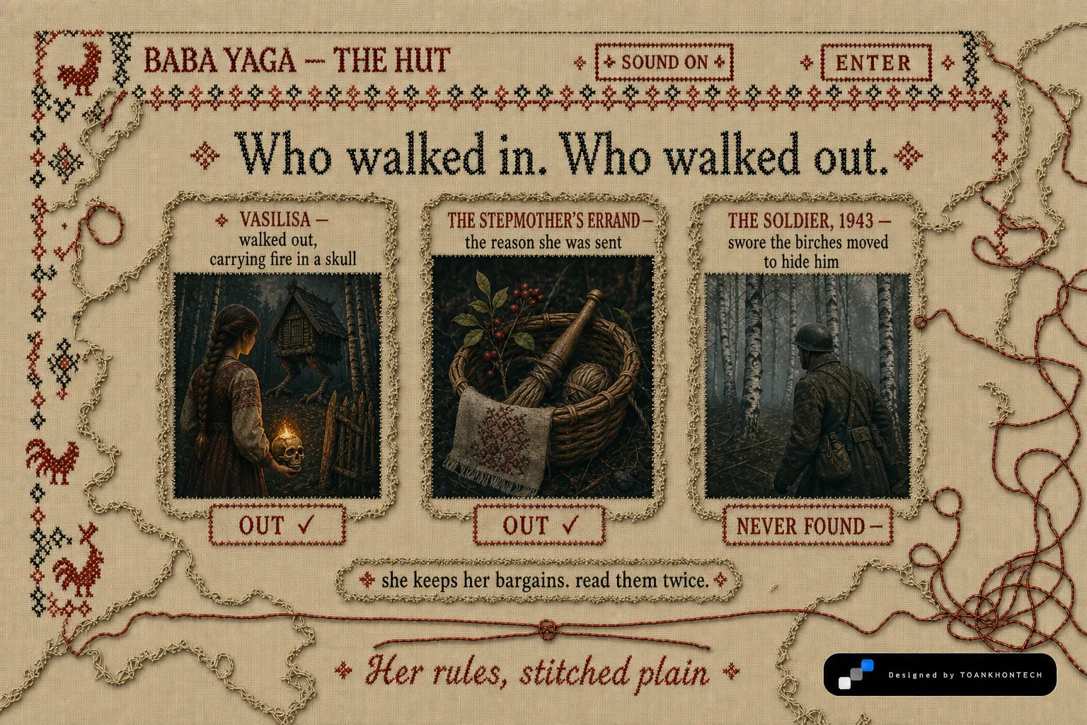 BABA YAGA website concept artboard focused on encounters