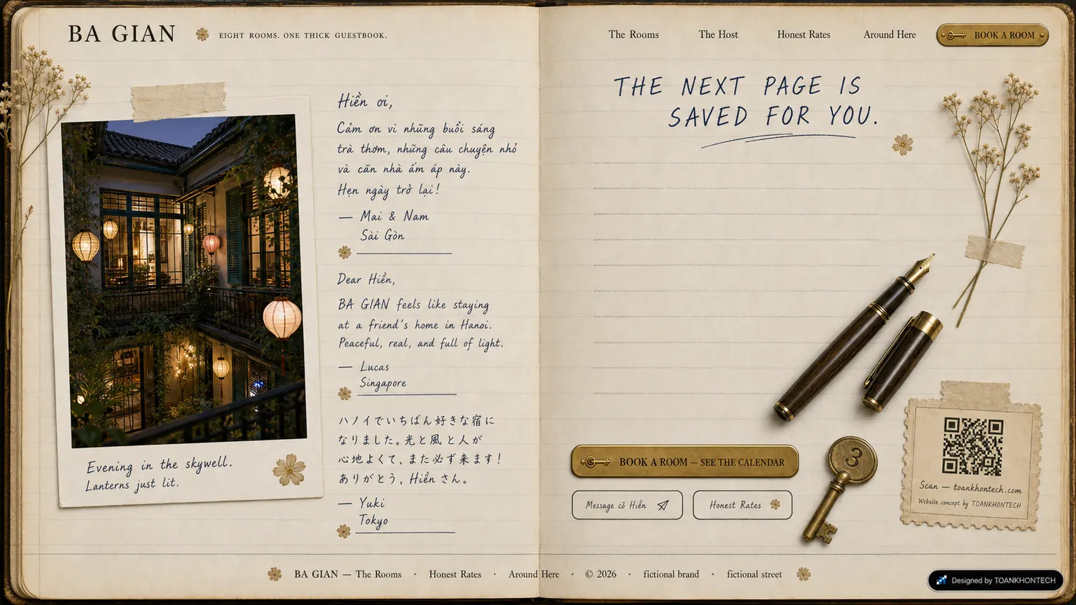 BA GIAN website concept artboard focused on closing invitation