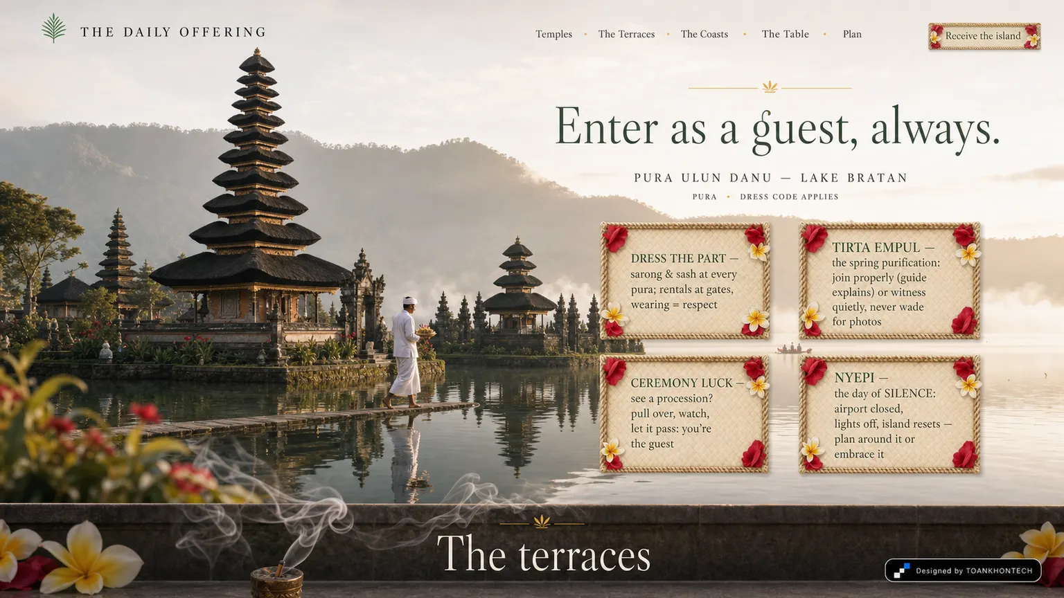 THE DAILY OFFERING website concept artboard focused on temples