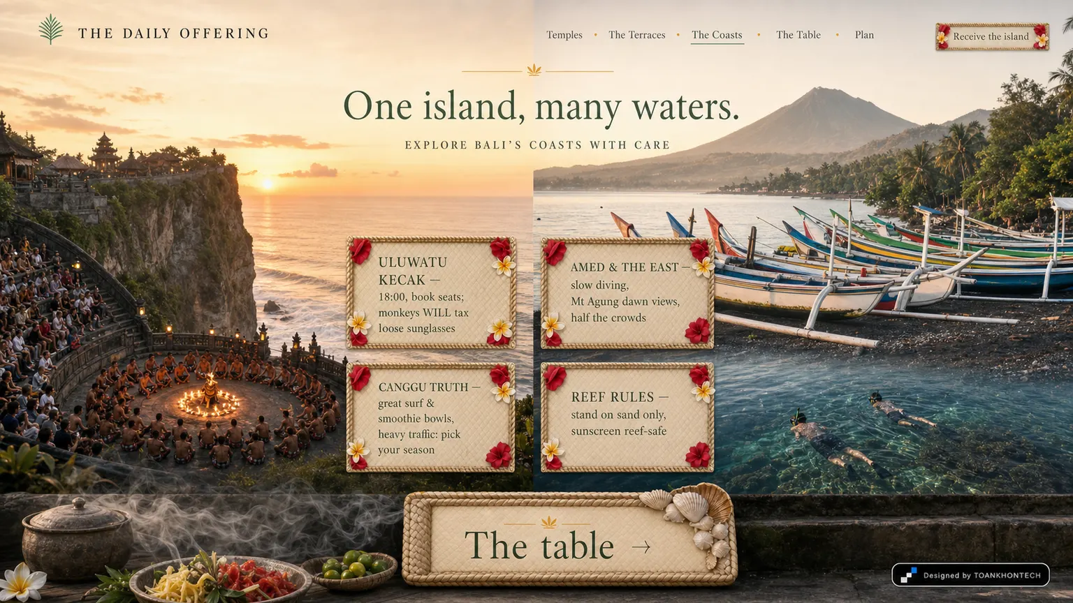 THE DAILY OFFERING website concept artboard focused on coasts