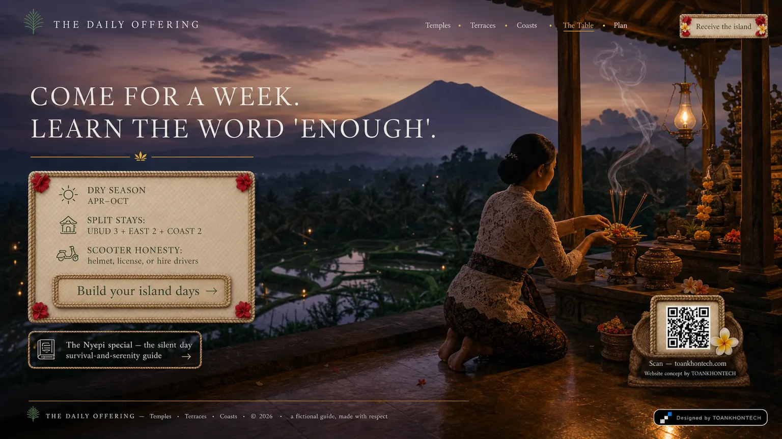 THE DAILY OFFERING website concept artboard focused on closing invitation