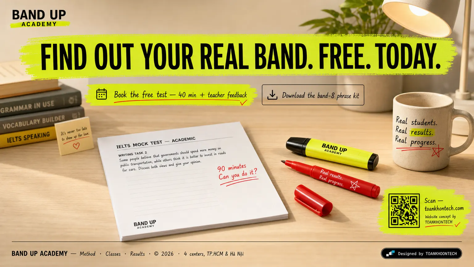 BAND UP ACADEMY website concept artboard focused on closing invitation