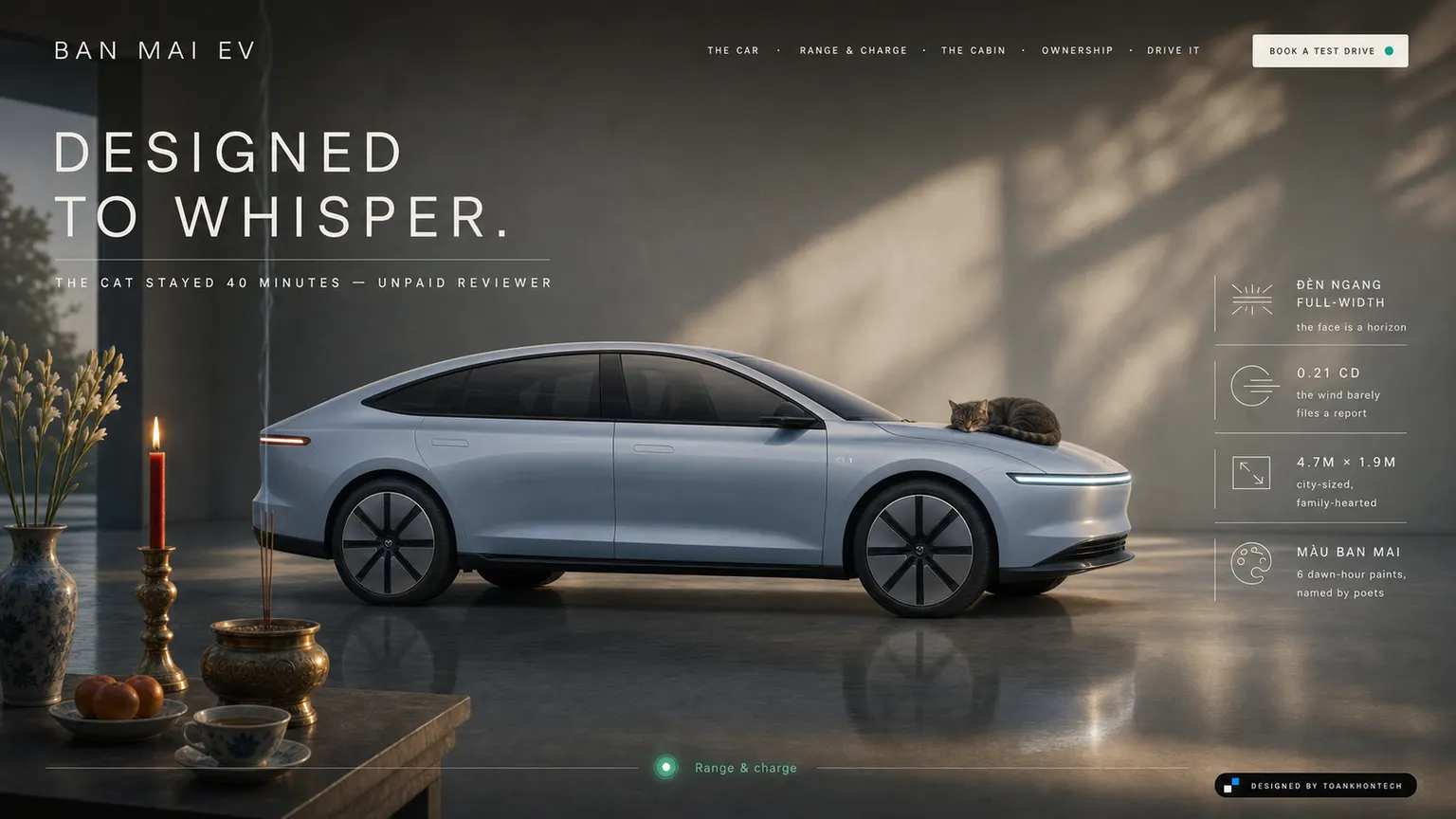 BAN MAI EV website concept artboard focused on thecar