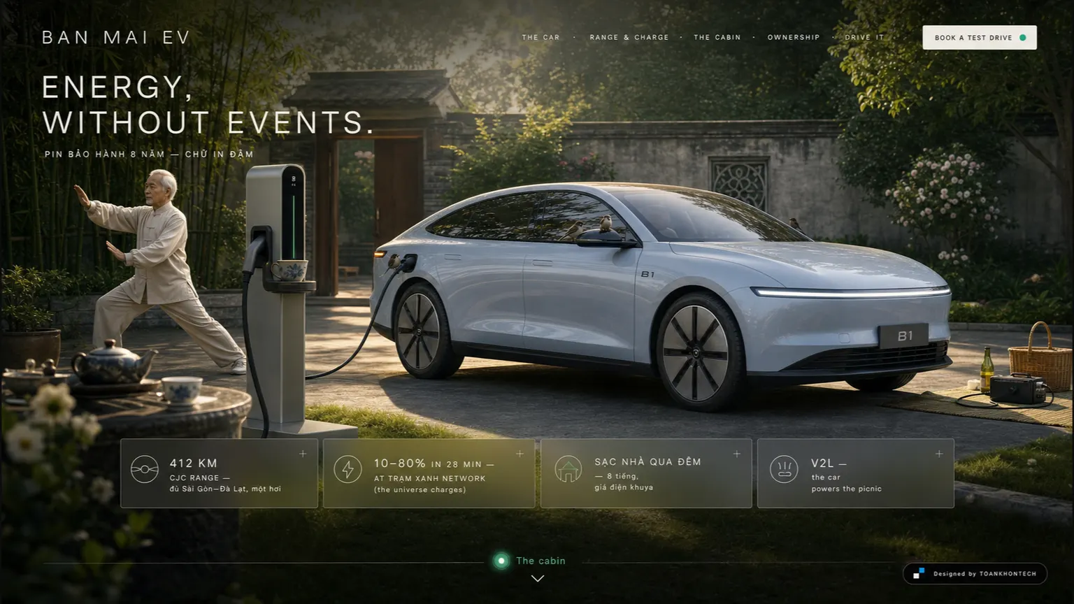 BAN MAI EV website concept artboard focused on rangecharge