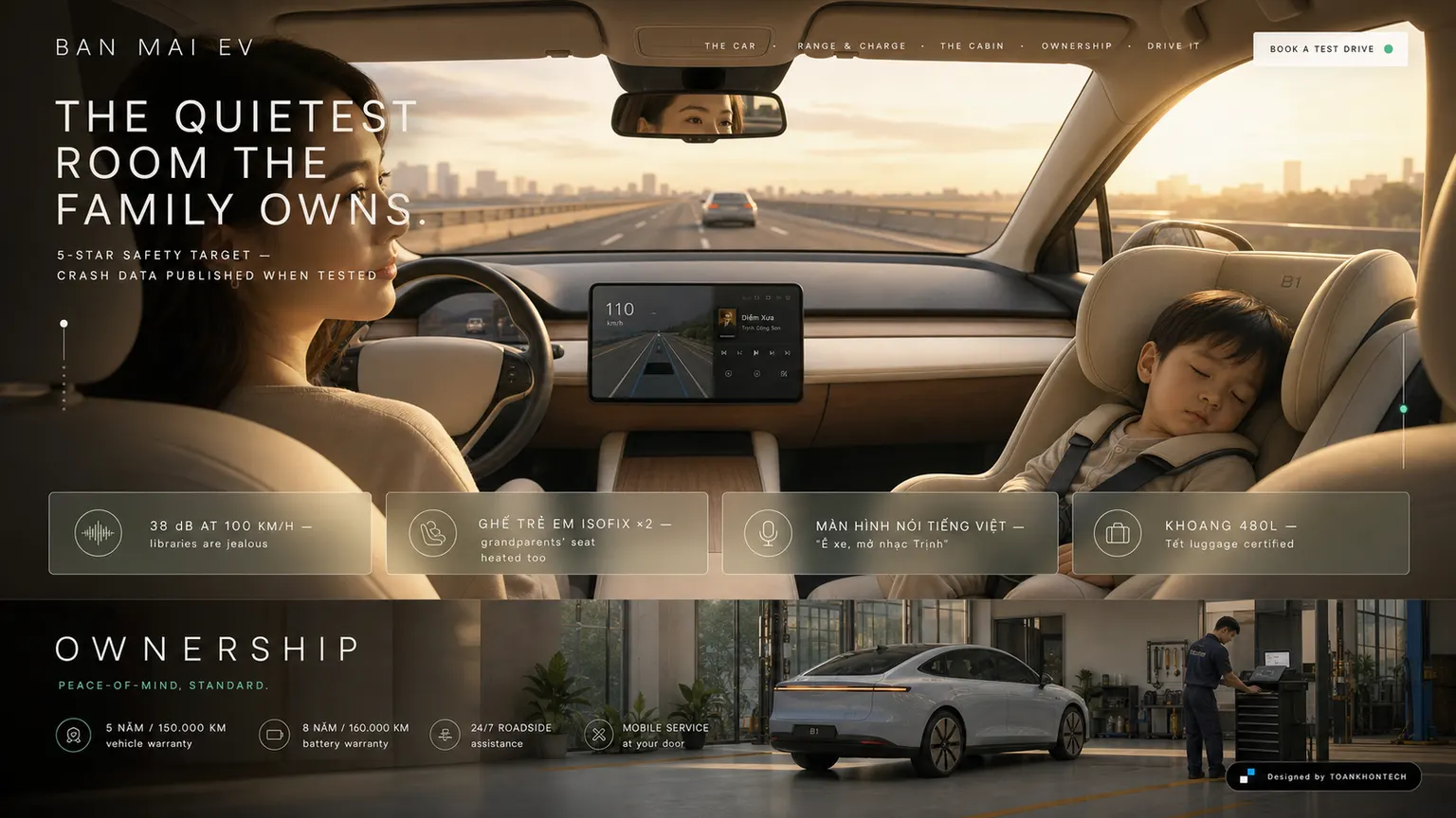 BAN MAI EV website concept artboard focused on thecabin