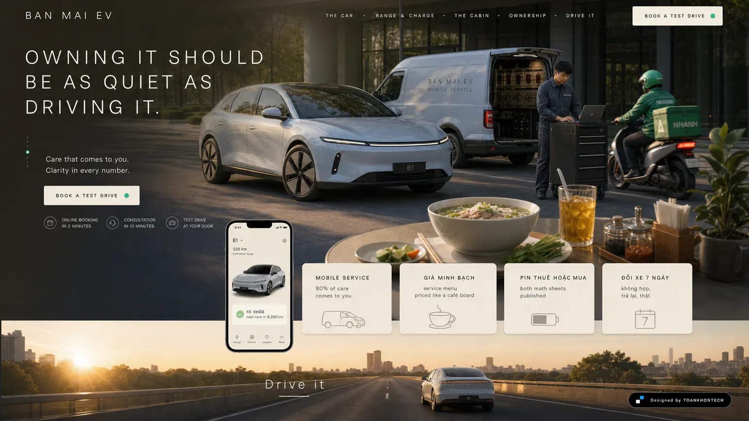 BAN MAI EV website concept artboard focused on ownership