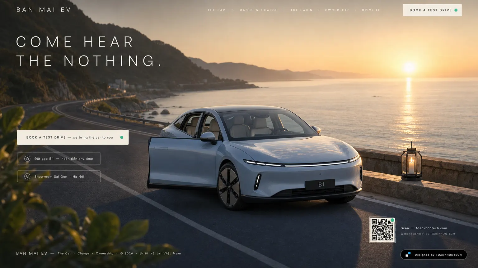 BAN MAI EV website concept artboard focused on closing invitation