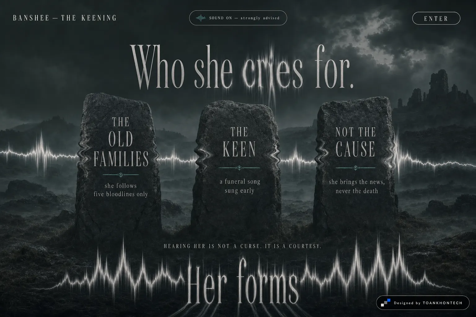 BANSHEE website concept artboard focused on place of origin
