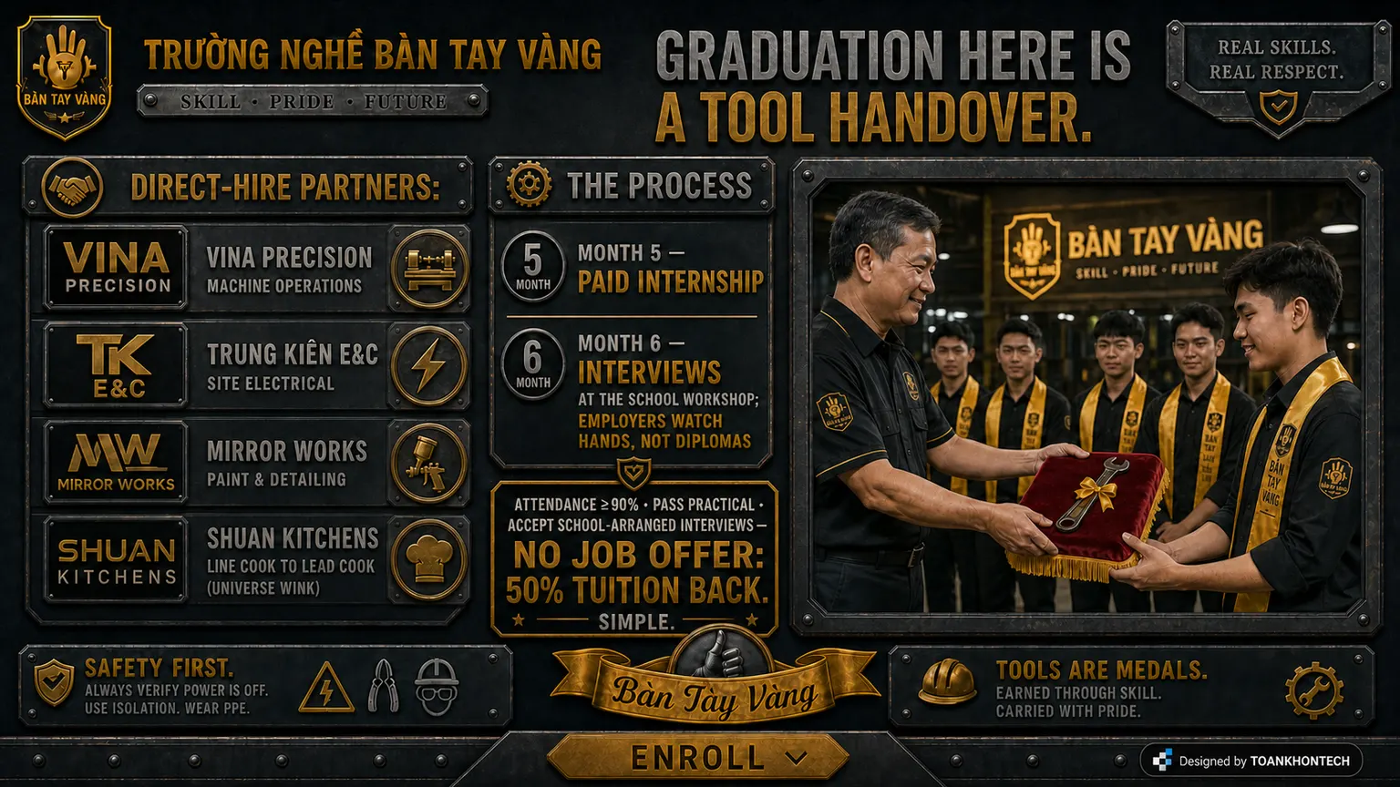 TRƯỜNG NGHỀ BÀN TAY VÀNG website concept artboard focused on experience
