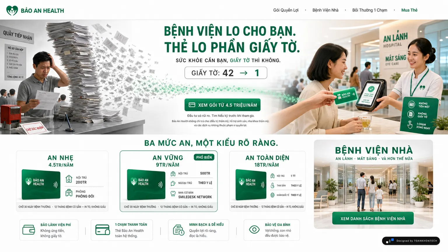 BẢO AN HEALTH website concept artboard focused on plans