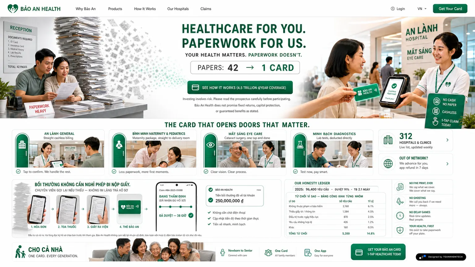 BẢO AN HEALTH website concept artboard focused on claims