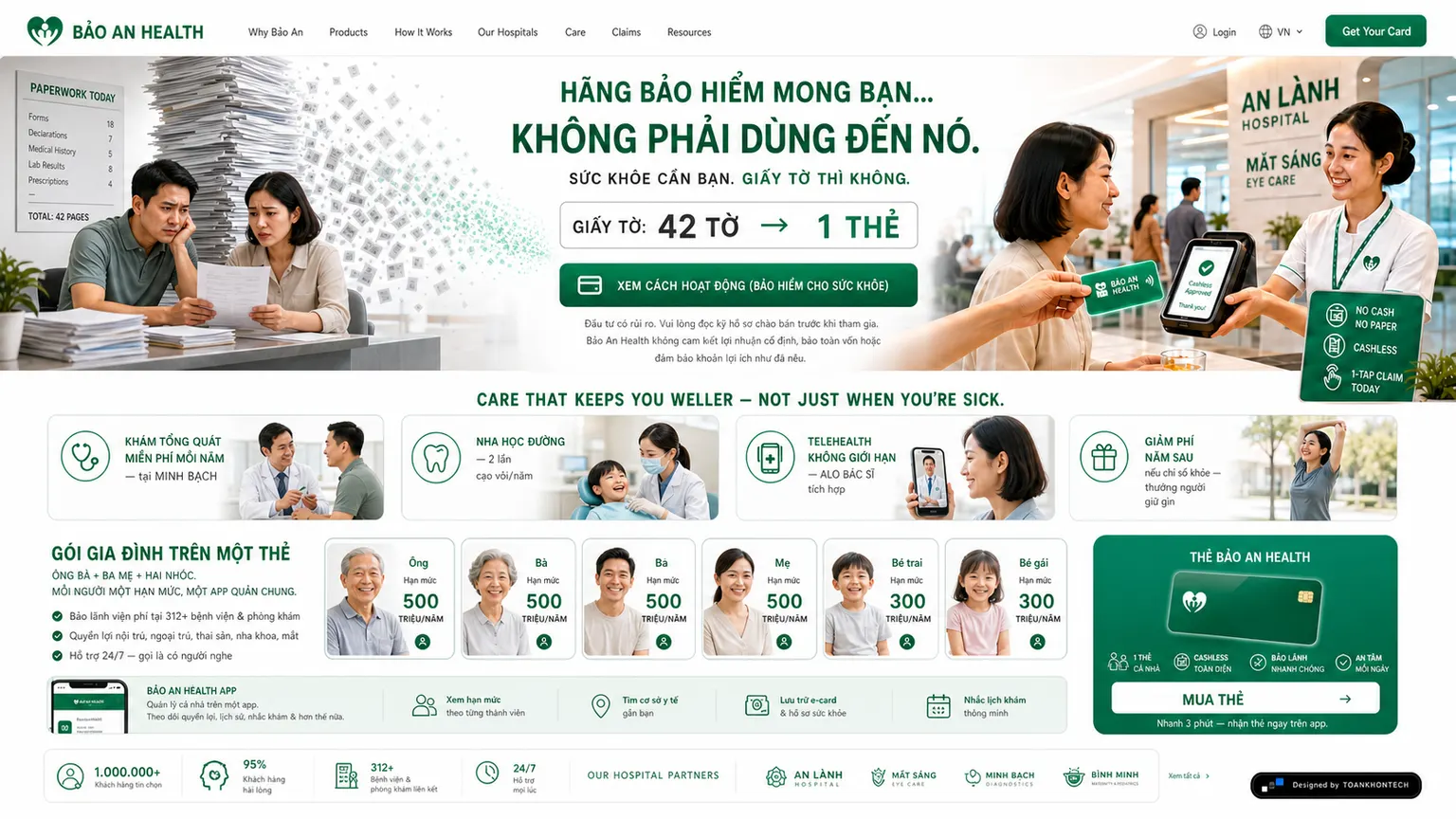 BẢO AN HEALTH website concept artboard focused on family