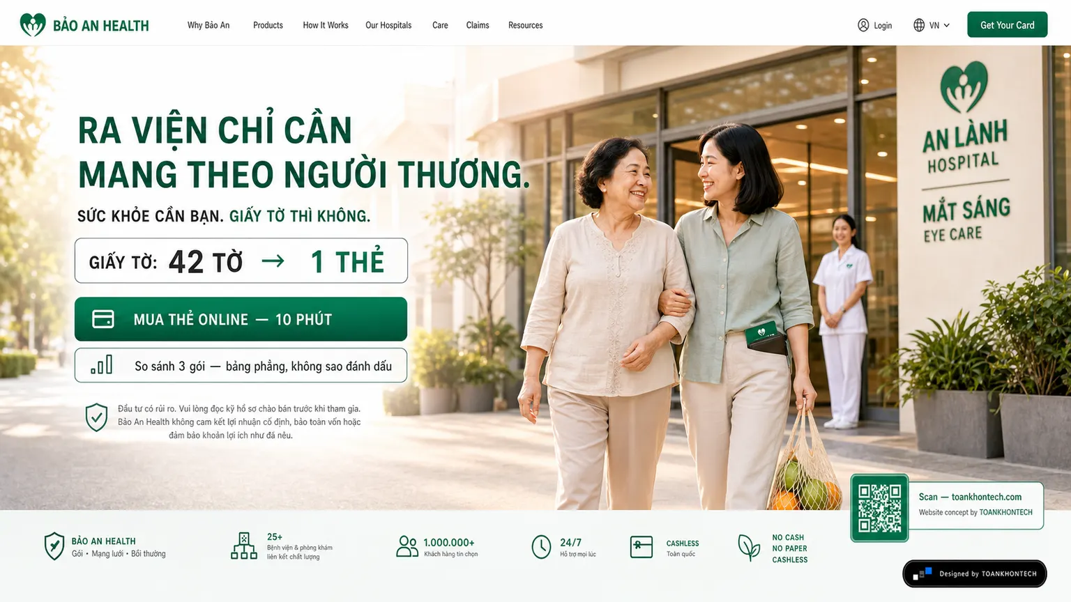 BẢO AN HEALTH website concept artboard focused on closing invitation