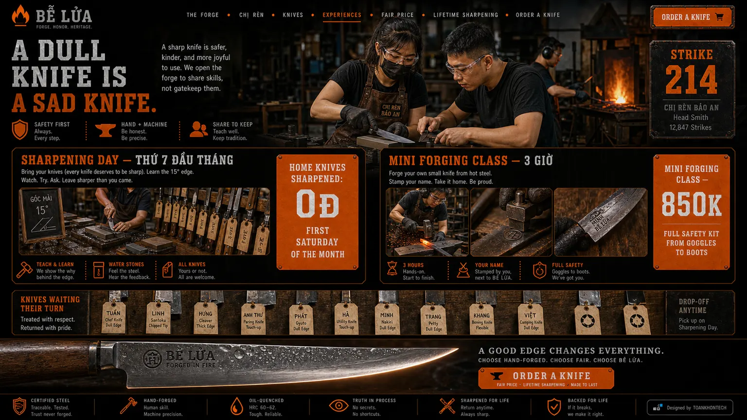BỄ LỬA website concept artboard focused on workshop learning