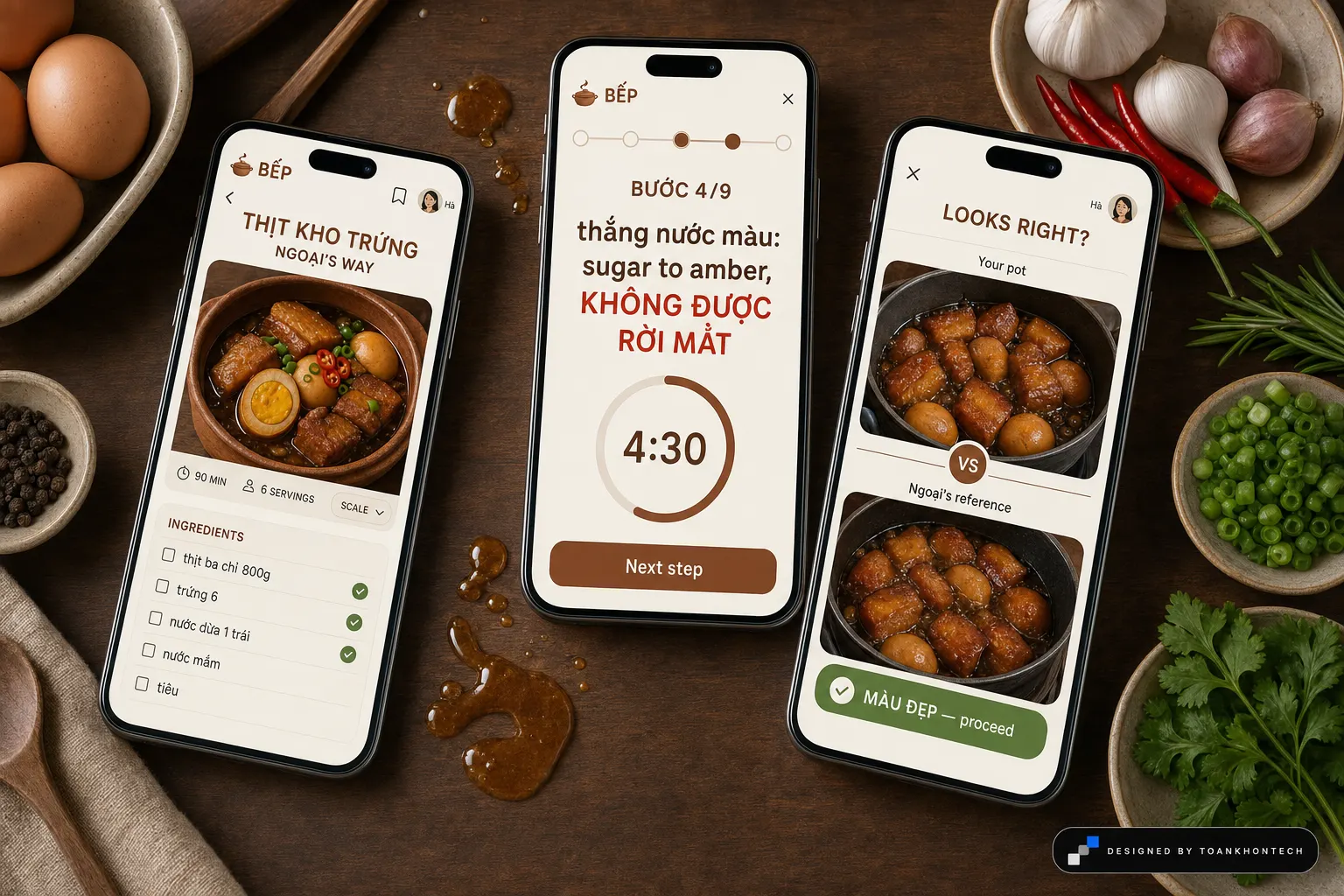 BẾP website concept artboard focused on flow