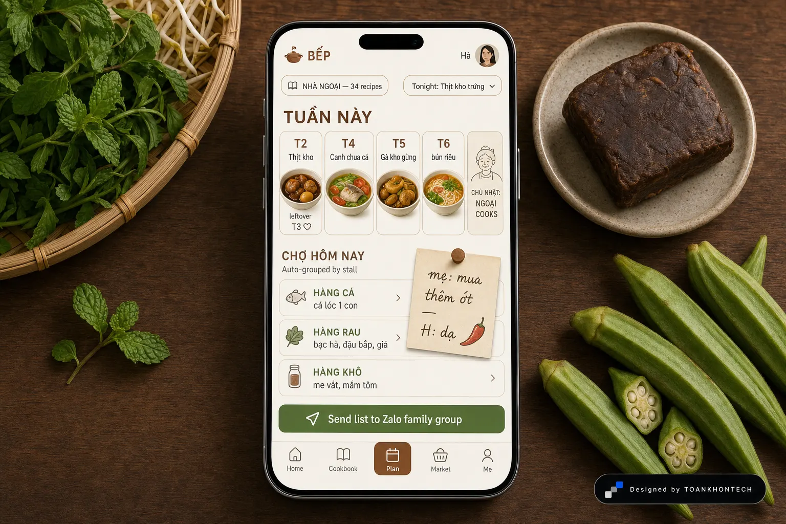 BẾP website concept artboard focused on mealplan