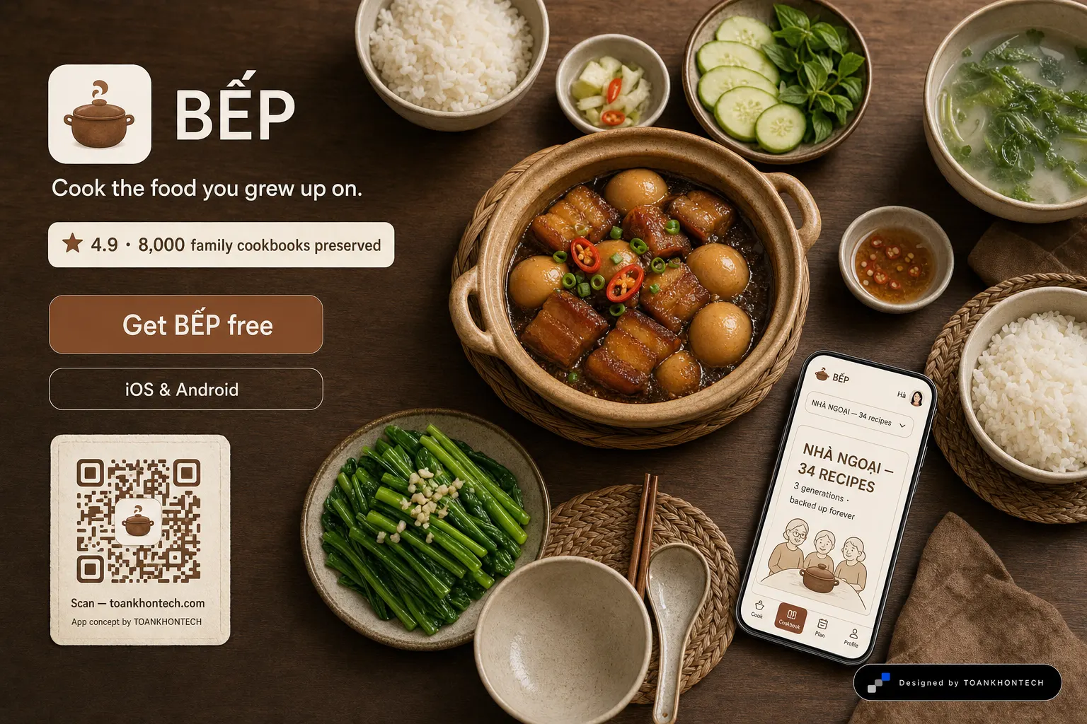 BẾP website concept artboard focused on download