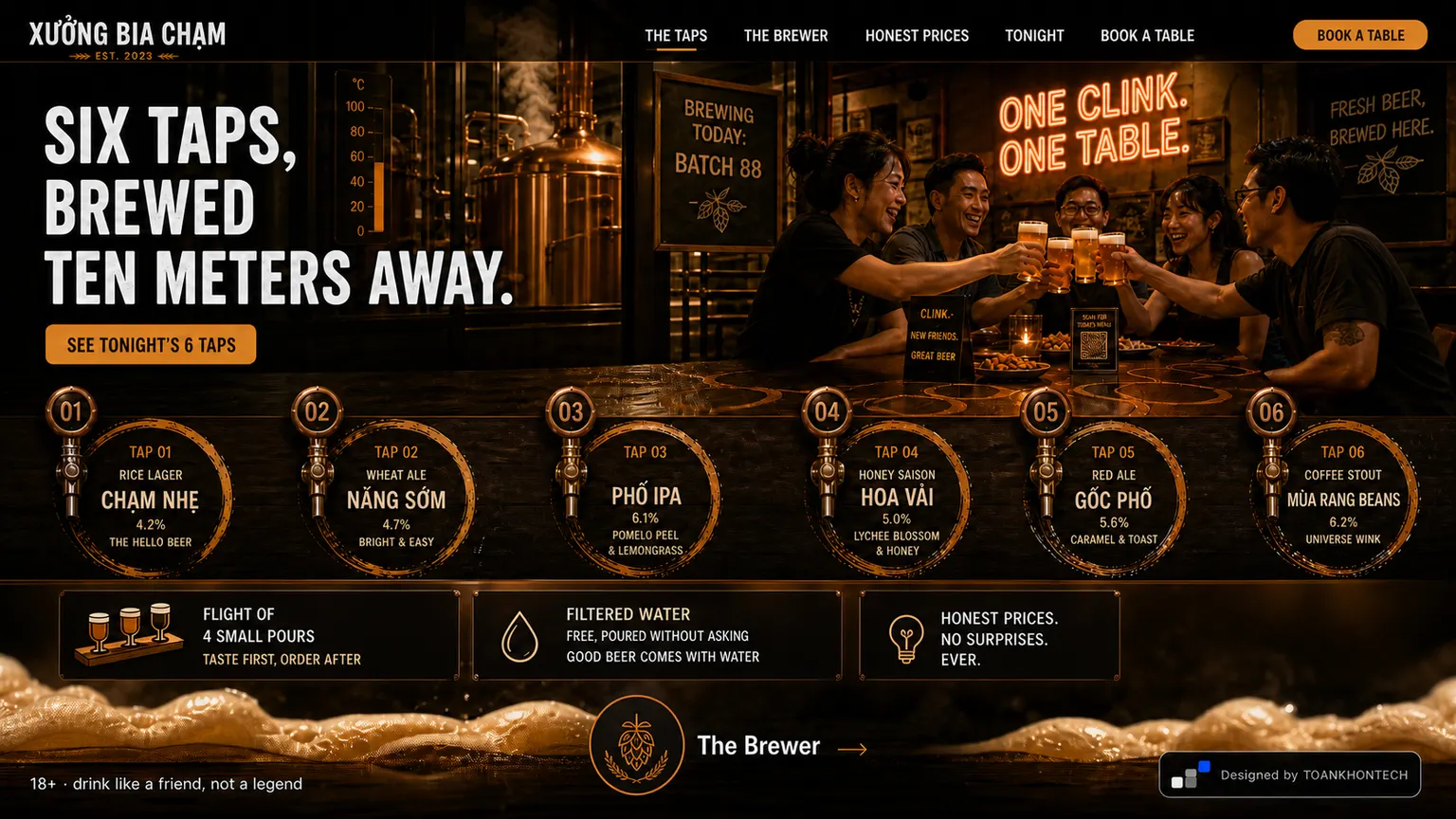 XƯỞNG BIA CHẠM website concept artboard focused on visitor space