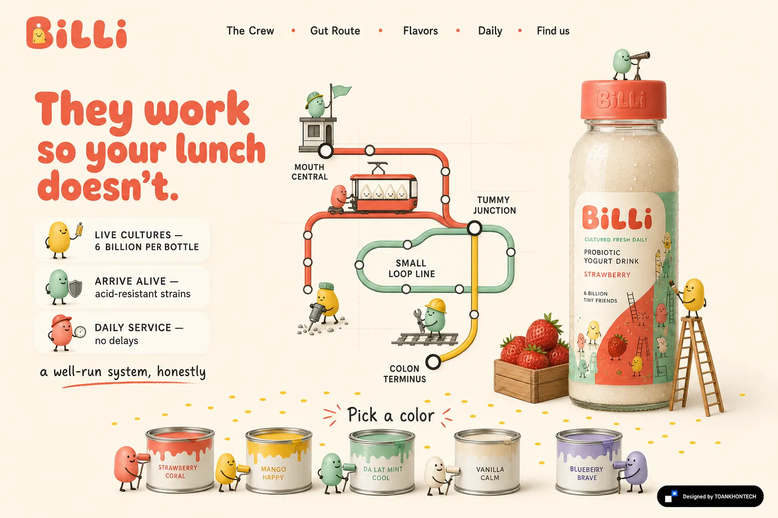 Billi website concept artboard focused on gutroute
