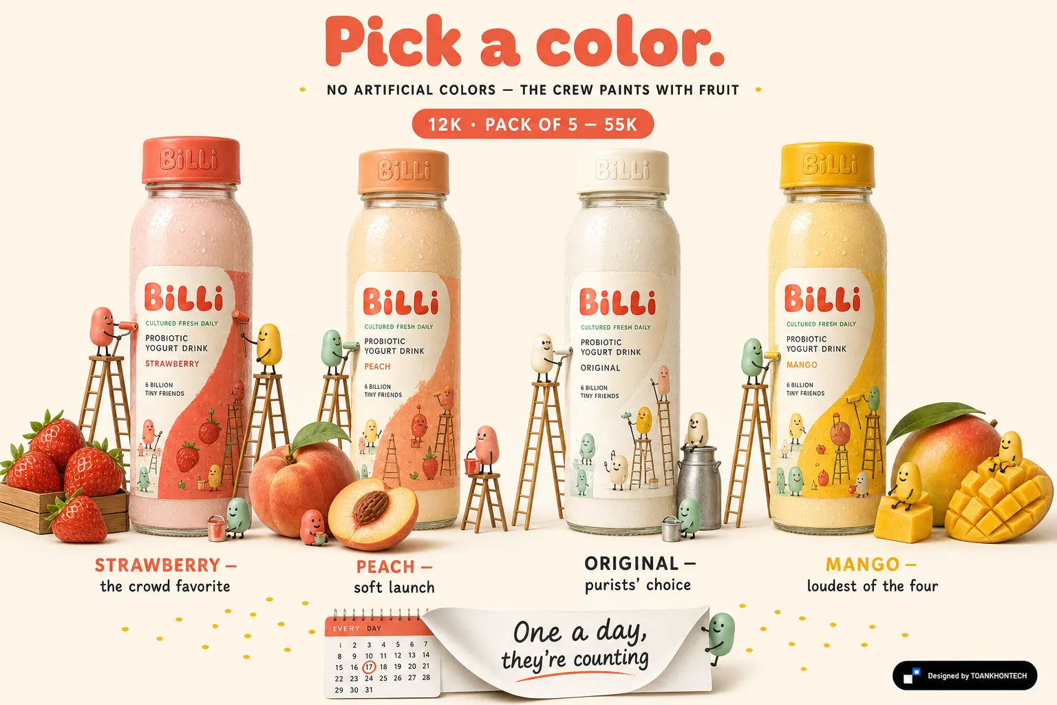 Billi website concept artboard focused on flavors