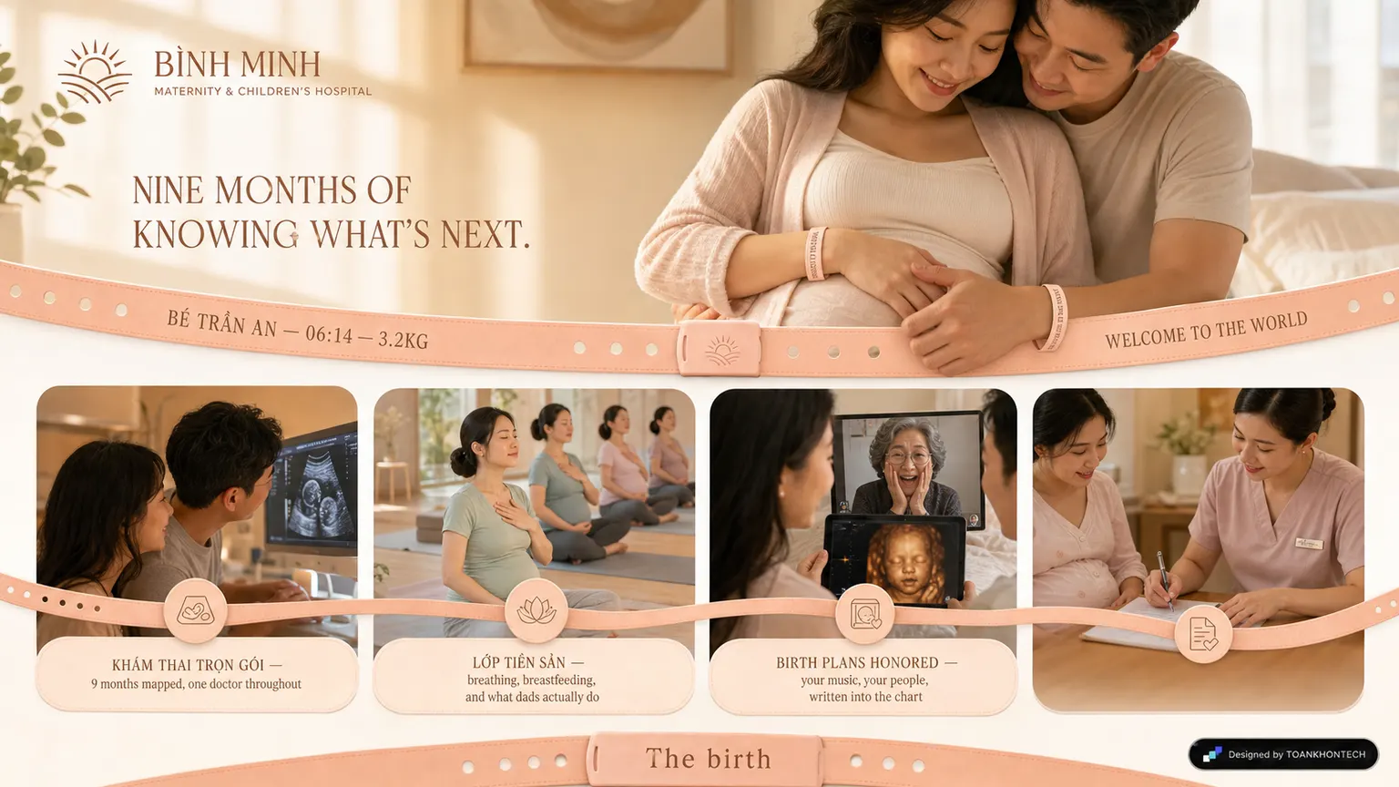 BÌNH MINH MATERNITY & CHILDREN'S website concept artboard focused on mebau