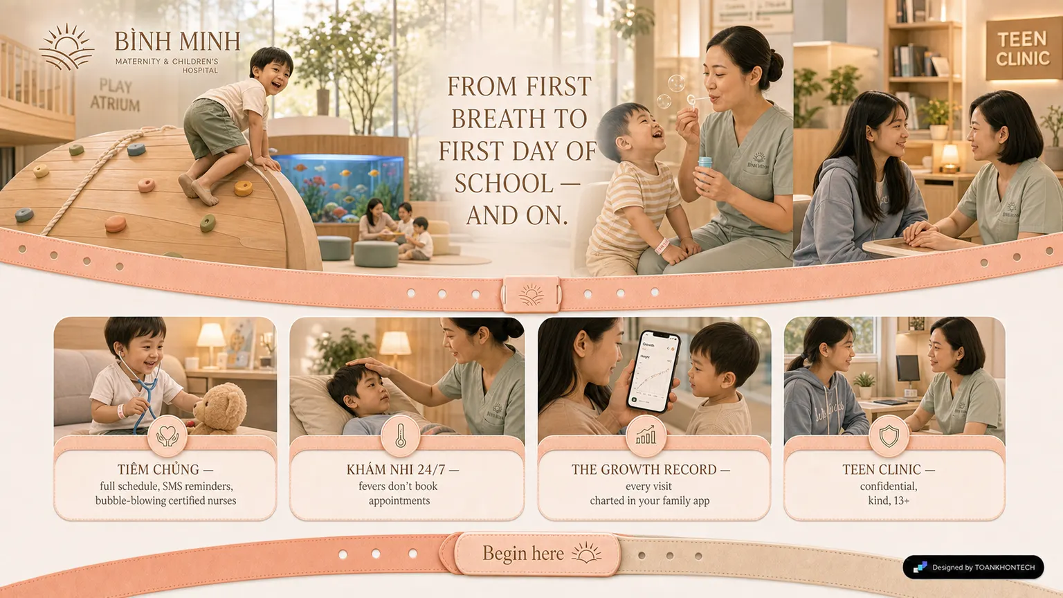 BÌNH MINH MATERNITY & CHILDREN'S website concept artboard focused on pediatrics