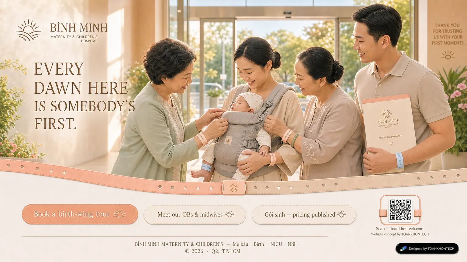 BÌNH MINH MATERNITY & CHILDREN'S website concept artboard focused on closing invitation