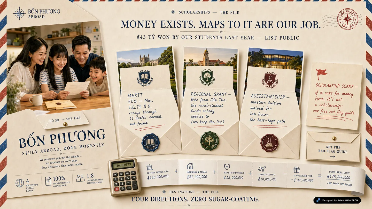 BỐN PHƯƠNG website concept artboard focused on scholarships