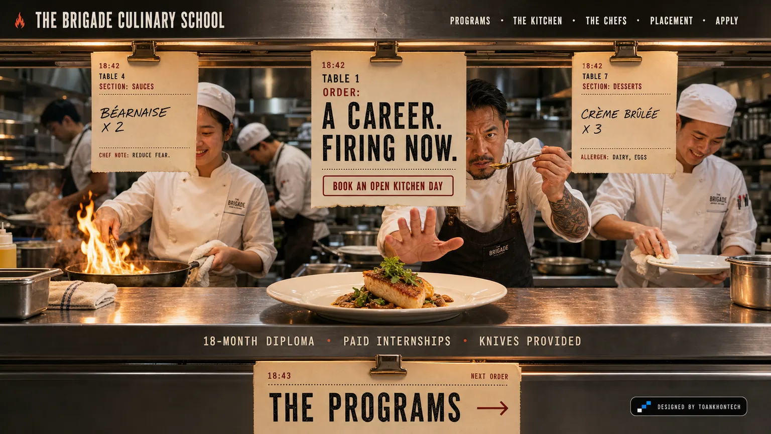THE BRIGADE CULINARY SCHOOL opening interface — an education programme website