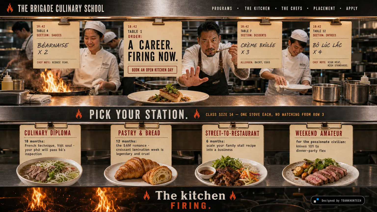 THE BRIGADE CULINARY SCHOOL website concept artboard focused on programs