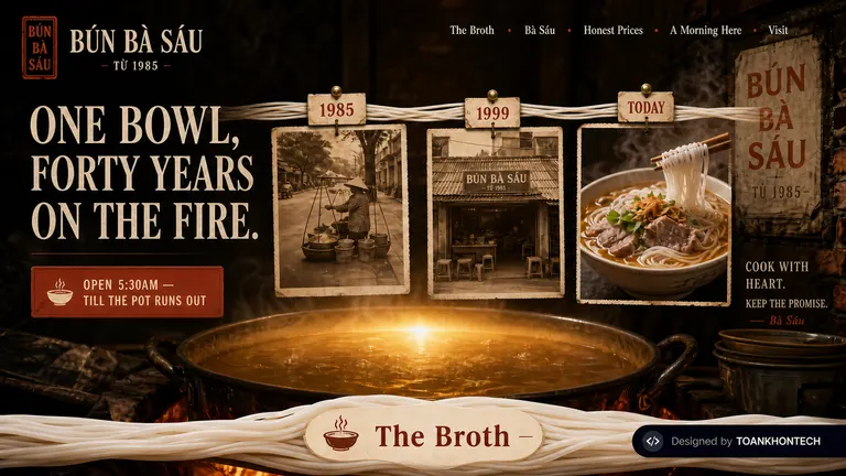 BÚN BÀ SÁU · TỪ 1985 — One bowl. Forty years on the fire.