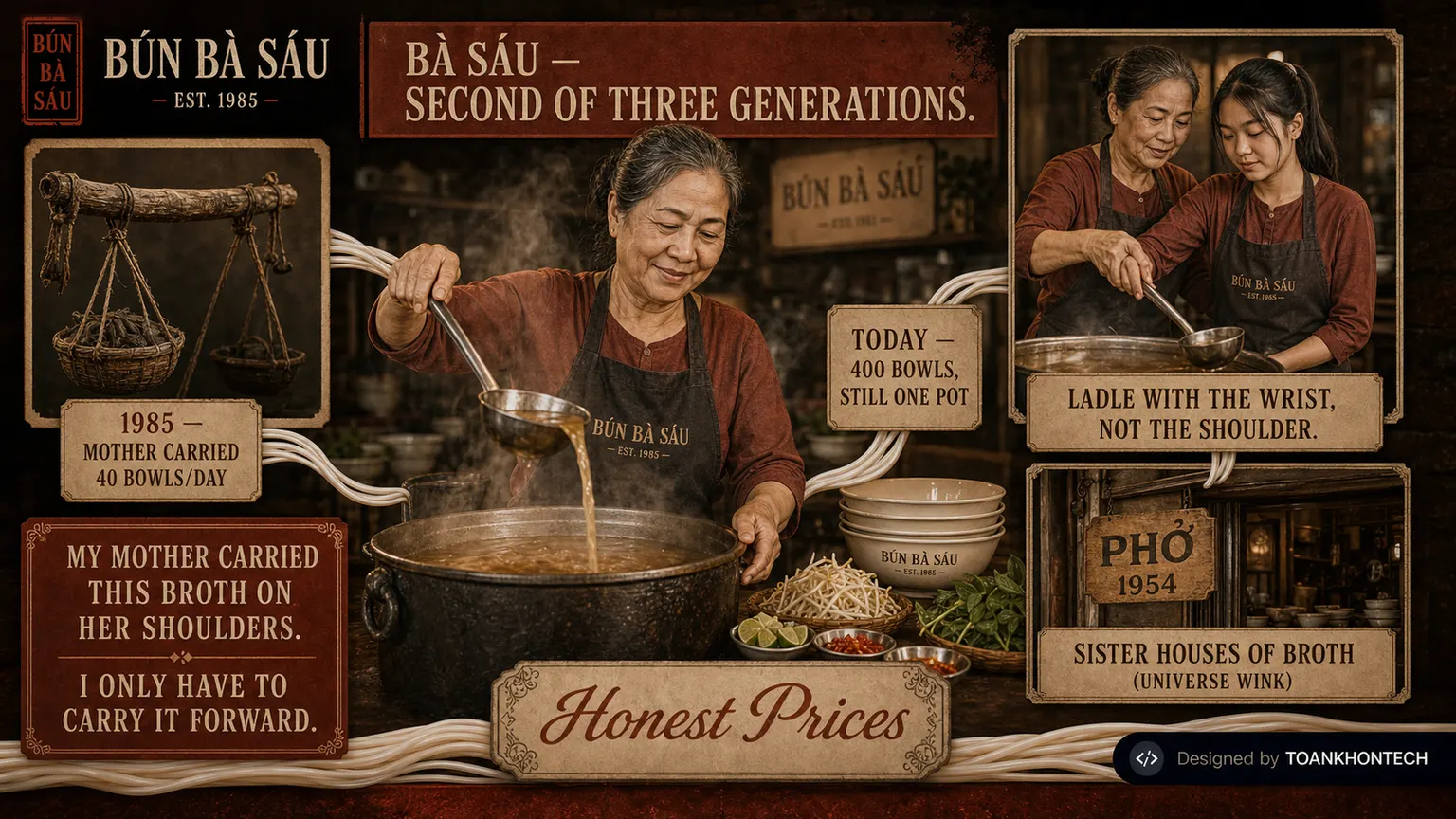 BÚN BÀ SÁU · TỪ 1985 website concept artboard focused on story