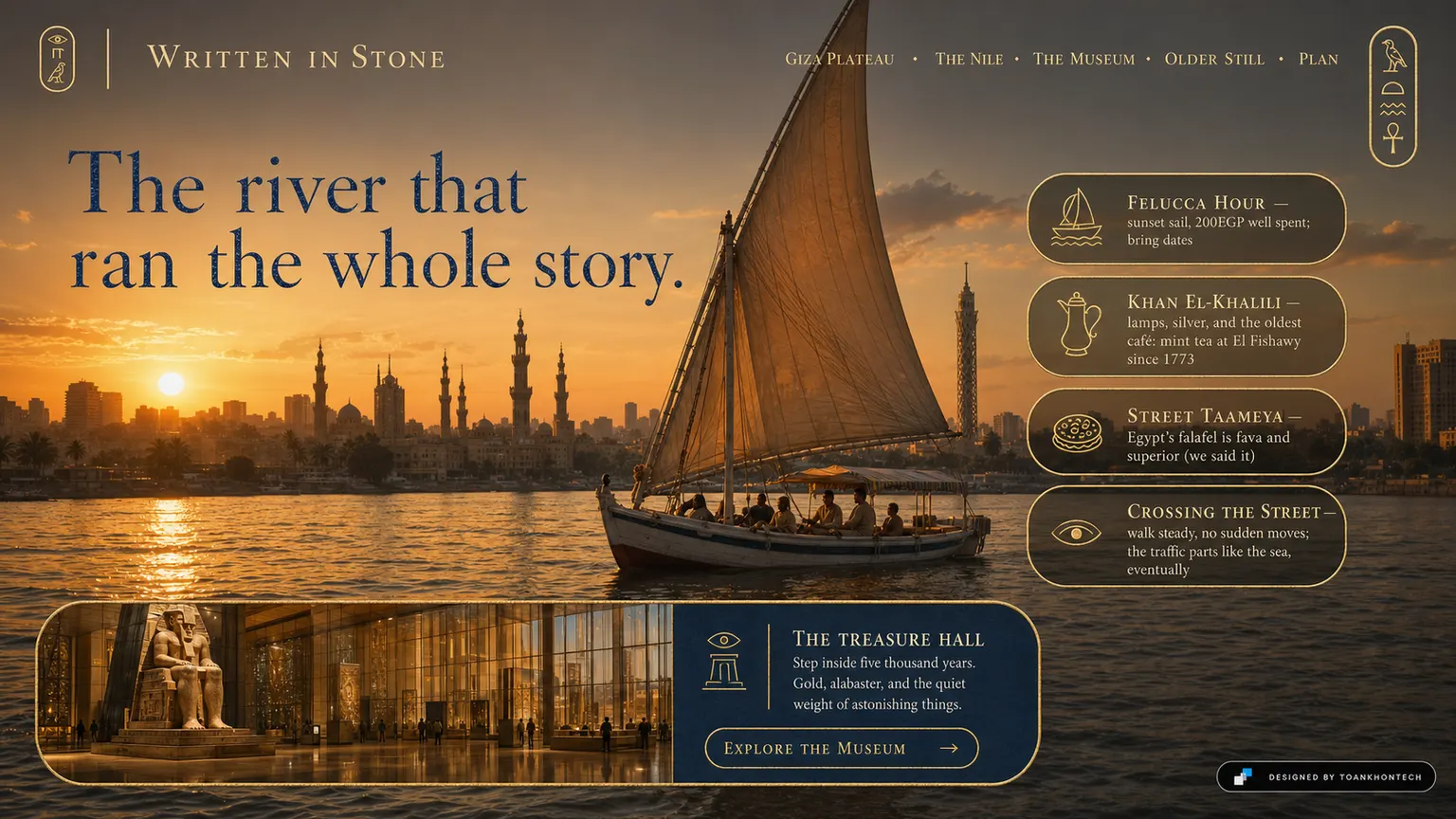 WRITTEN IN STONE website concept artboard focused on nile